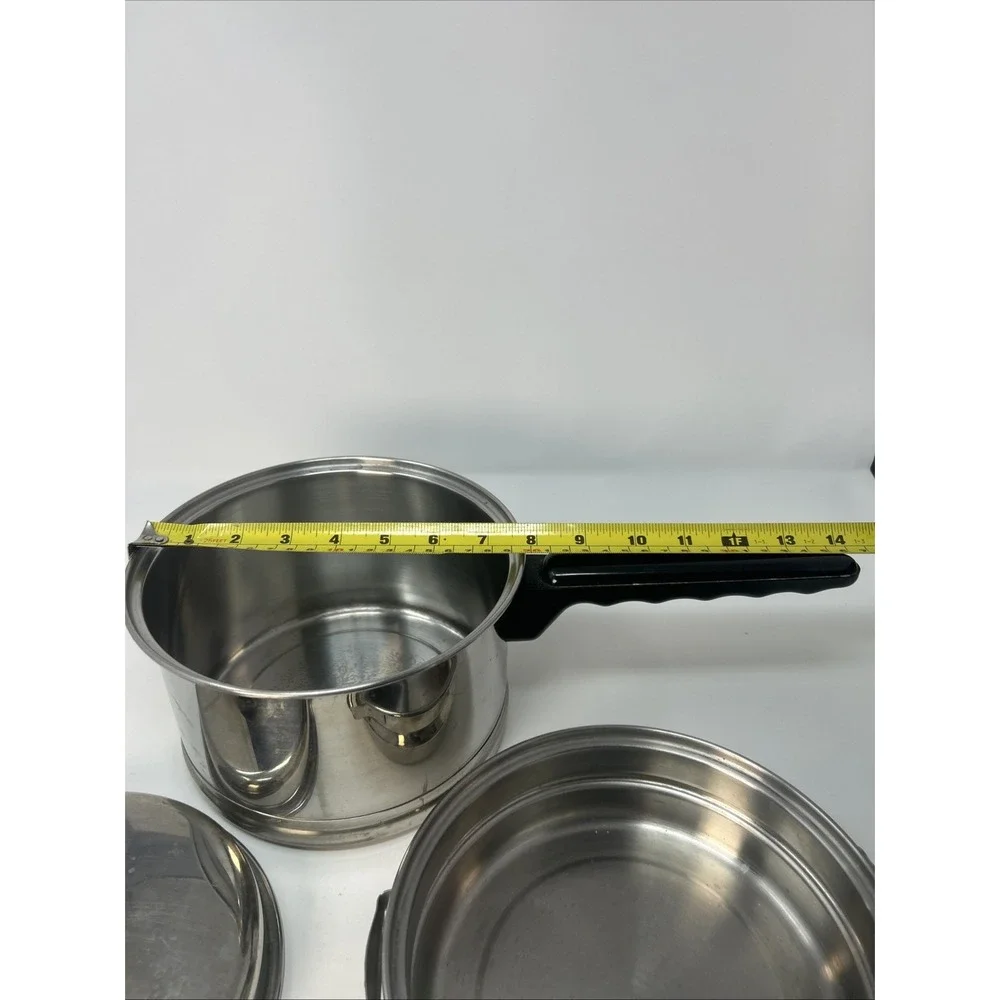Vintage Lifetime 2.5 QT Saucepan Double Boiler and Lid Stainless Steel USA 3 PC
